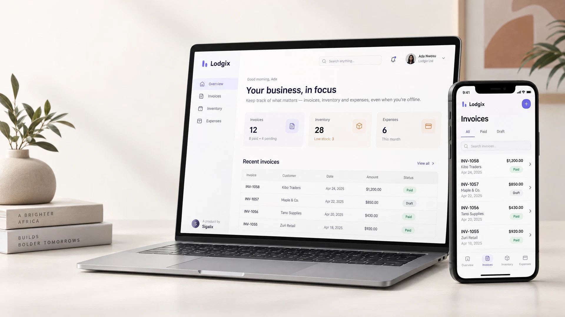 Lodgix workspace shown on desktop and mobile devices